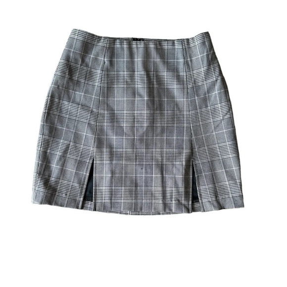 Aritzia Sunday Best 00 Pink Gray Plaid Mini Skirt Front Slits Zip Back - Picture 1 of 7